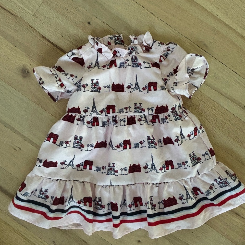 Janie and Jack Red and Blue Pleated Sundress with Puff Sleeves